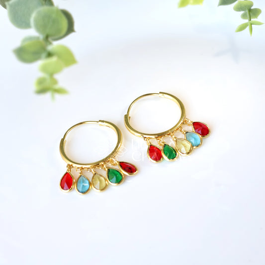 GOLDEN HOOP WITH GLOSSY DROPS- MULTICOLOR