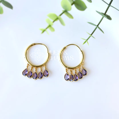 GOLDEN HOOP WITH GLOSSY DROPS- PURPLE