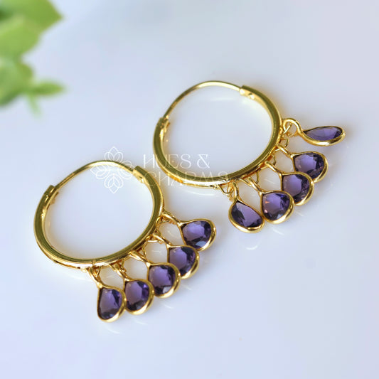 GOLDEN HOOP WITH GLOSSY DROPS- PURPLE