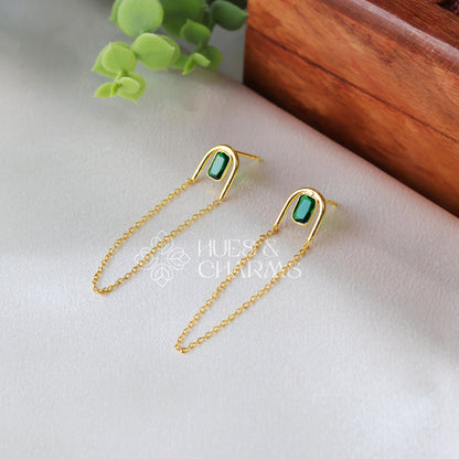 LINK CHAIN DESIGNER DROP EARRINGS- GREEN