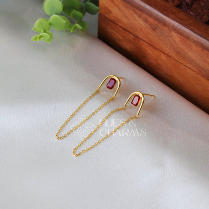 LINK CHAIN DESIGNER DROP EARRINGS- MAROON