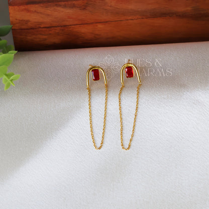 LINK CHAIN DESIGNER DROP EARRINGS- MAROON