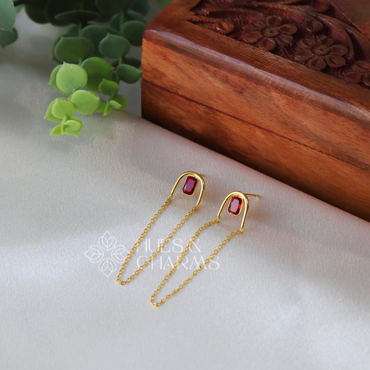 LINK CHAIN DESIGNER DROP EARRINGS- MAROON