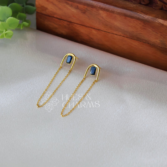 LINK CHAIN DESIGNER DROP EARRINGS- BLUE