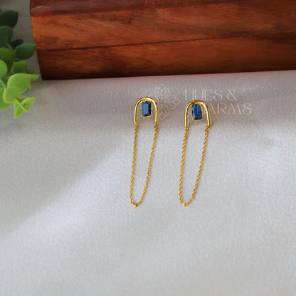 LINK CHAIN DESIGNER DROP EARRINGS- BLUE