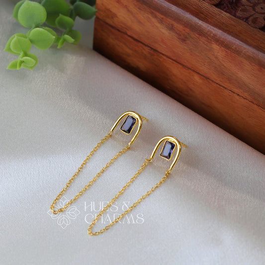 LINK CHAIN DESIGNER DROP EARRINGS- PURPLE