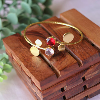 TEXTURED 2 STONE ADJUSTABLE GLOSSY BANGLE - PINK & RED