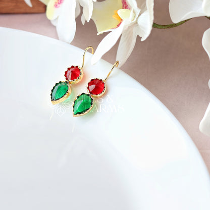 GLOSSY ROUND AND RAIN DROP EARRINGS- RED & GREEN