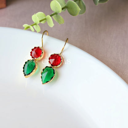 GLOSSY ROUND AND RAIN DROP EARRINGS- RED & GREEN