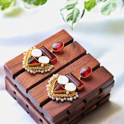 PRECIOUS STATEMENT EARRINGS WITH MOP -MAROON