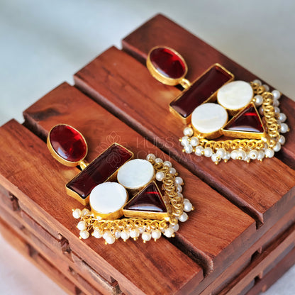 PRECIOUS STATEMENT EARRINGS WITH MOP -MAROON