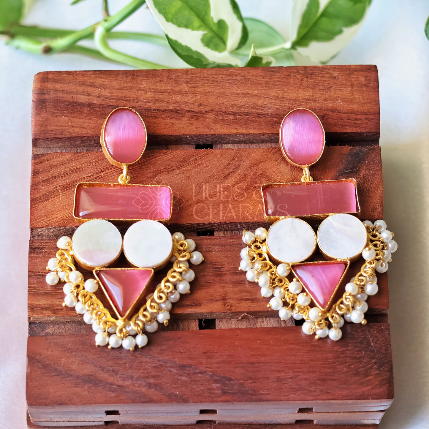 PRECIOUS STATEMENT EARRINGS WITH MOP -PINK