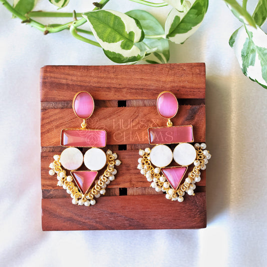 PRECIOUS STATEMENT EARRINGS WITH MOP -PINK