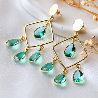 ROYAL GLOSSY RAINDROP EARRING -EMERALD GREEN