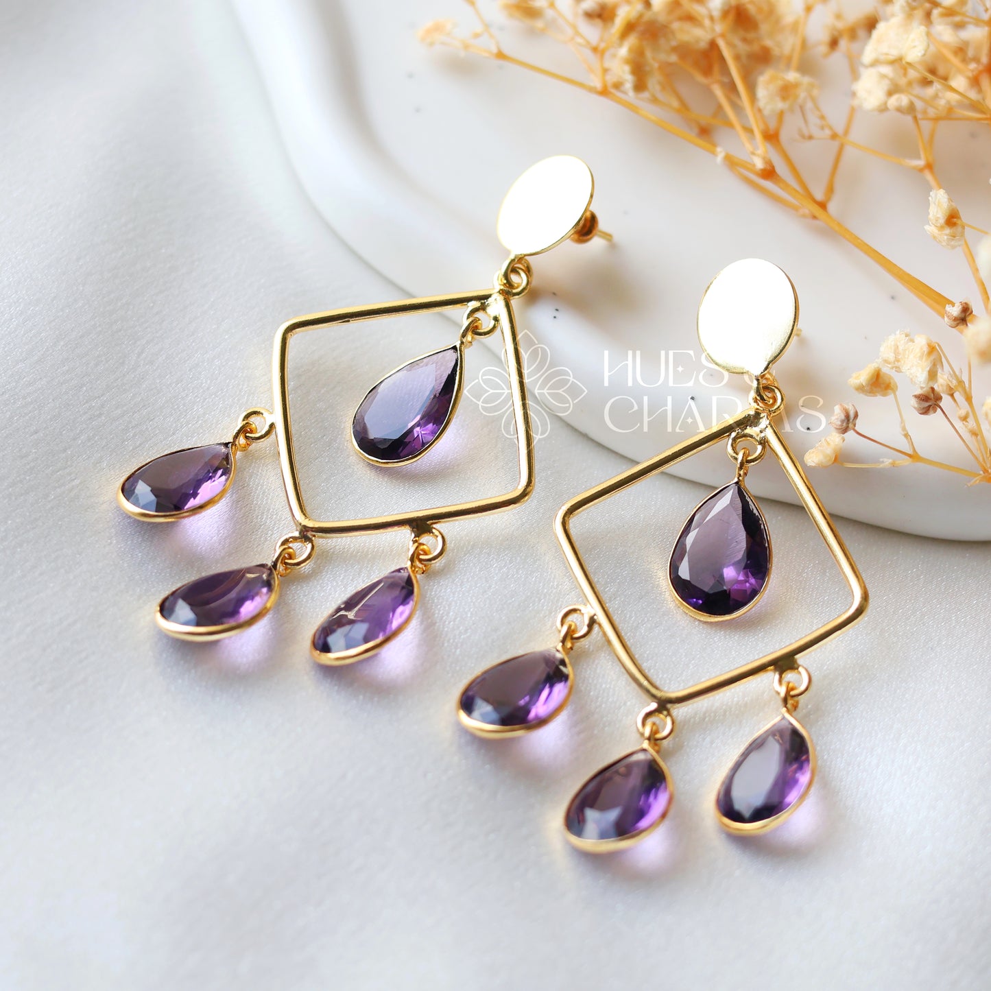 ROYAL GLOSSY RAINDROP EARRING- PURPLE