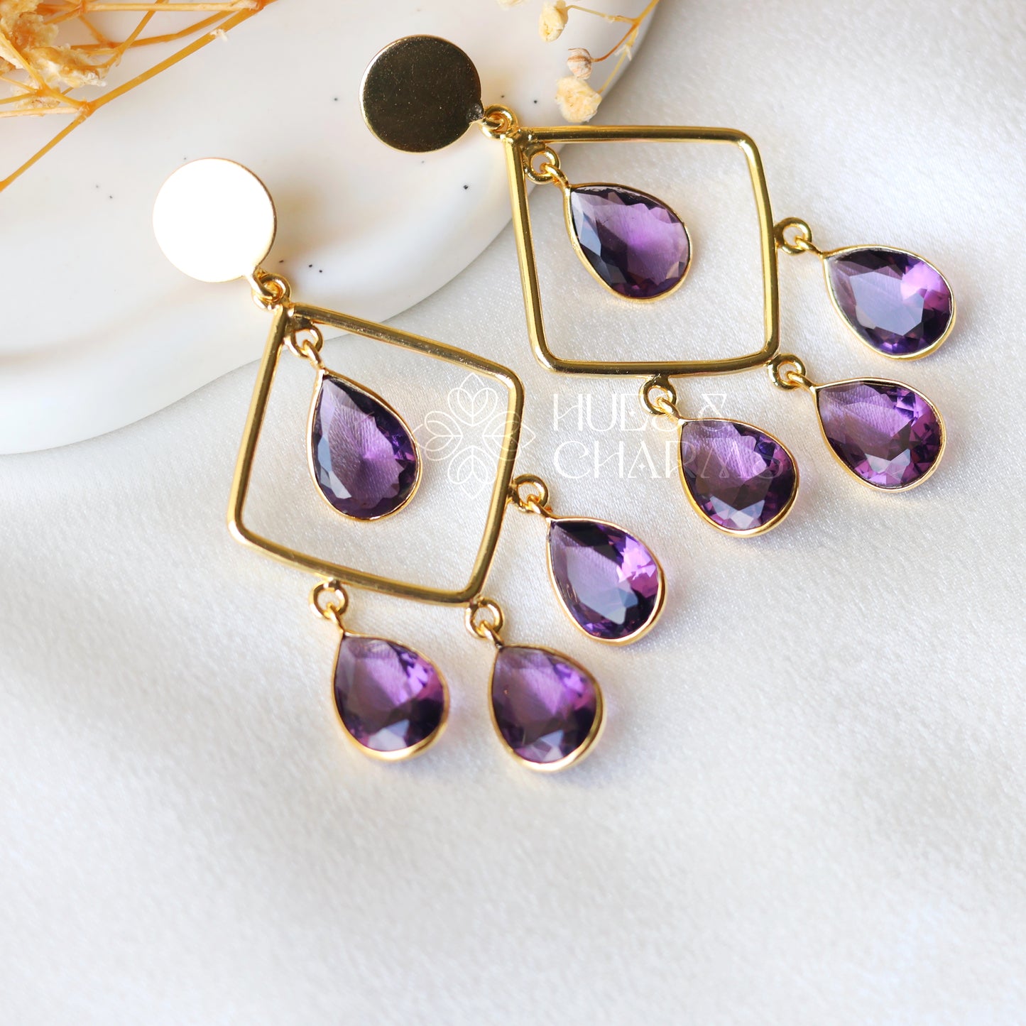 ROYAL GLOSSY RAINDROP EARRING- PURPLE