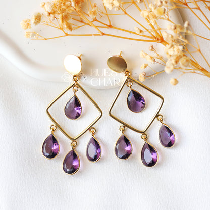 ROYAL GLOSSY RAINDROP EARRING- PURPLE