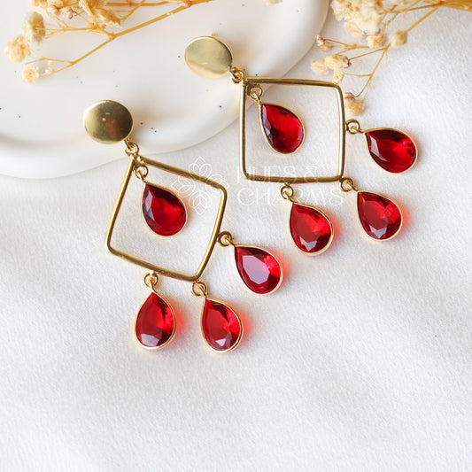 ROYAL GLOSSY RAINDROP EARRING - RED