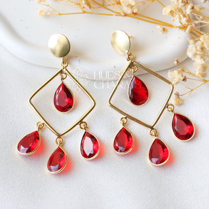 ROYAL GLOSSY RAINDROP EARRING - RED