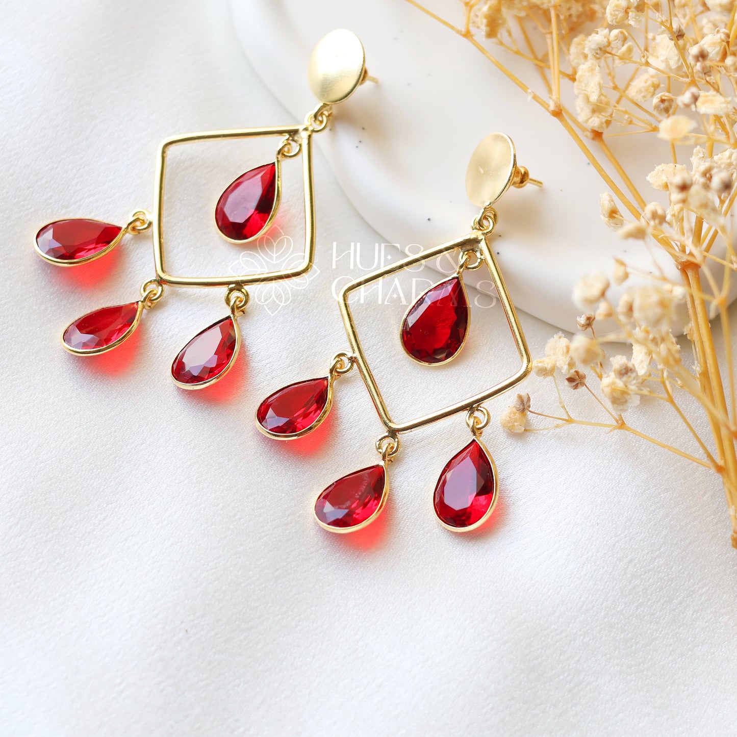 ROYAL GLOSSY RAINDROP EARRING - RED