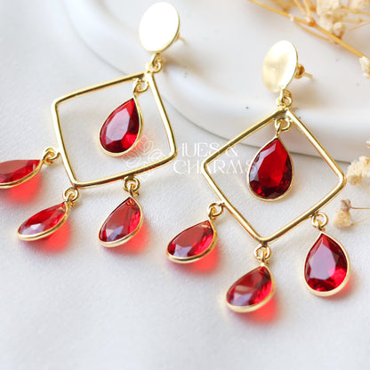 ROYAL GLOSSY RAINDROP EARRING - RED