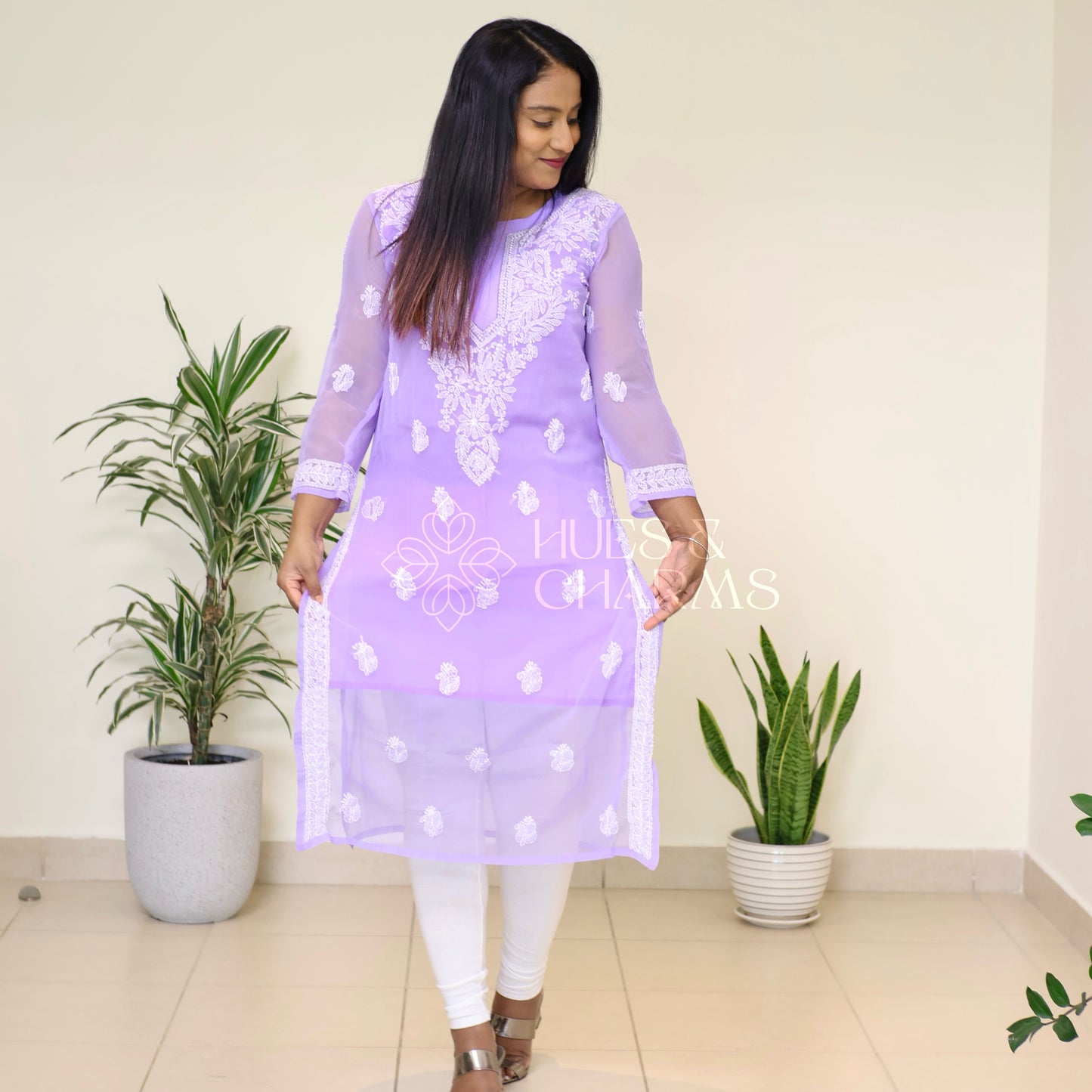 Chikankari Georgette Kurti - Lilac