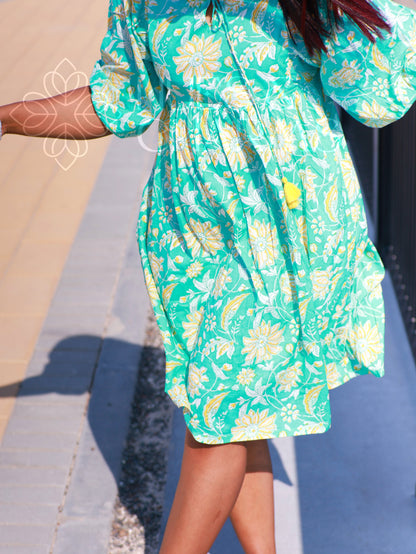 FLORAL PRINTED AQUA DRESS