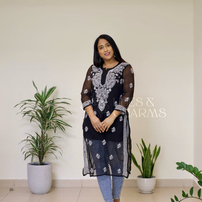 Chikankari Georgette Kurti - Black