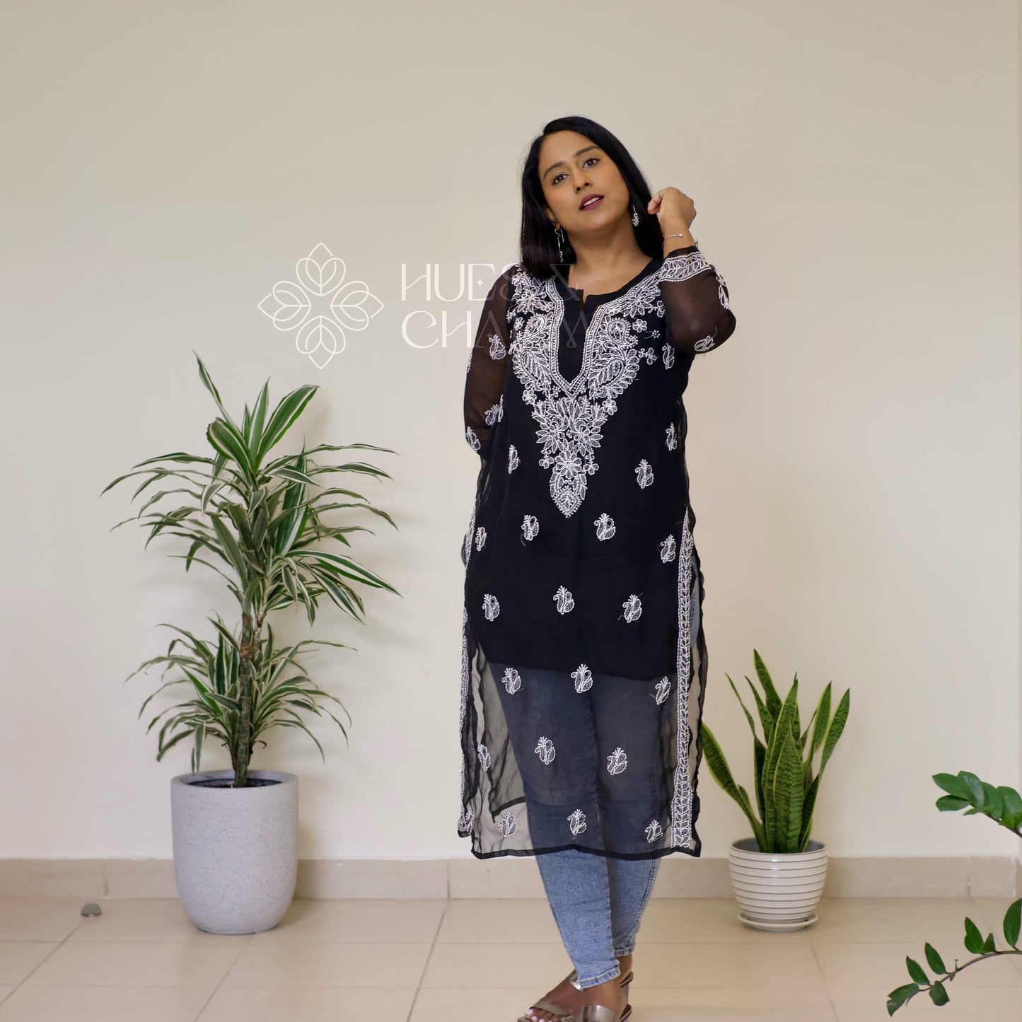 Chikankari Georgette Kurti - Black