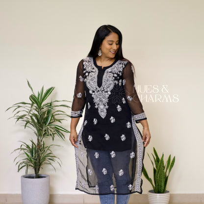 Chikankari Georgette Kurti - Black