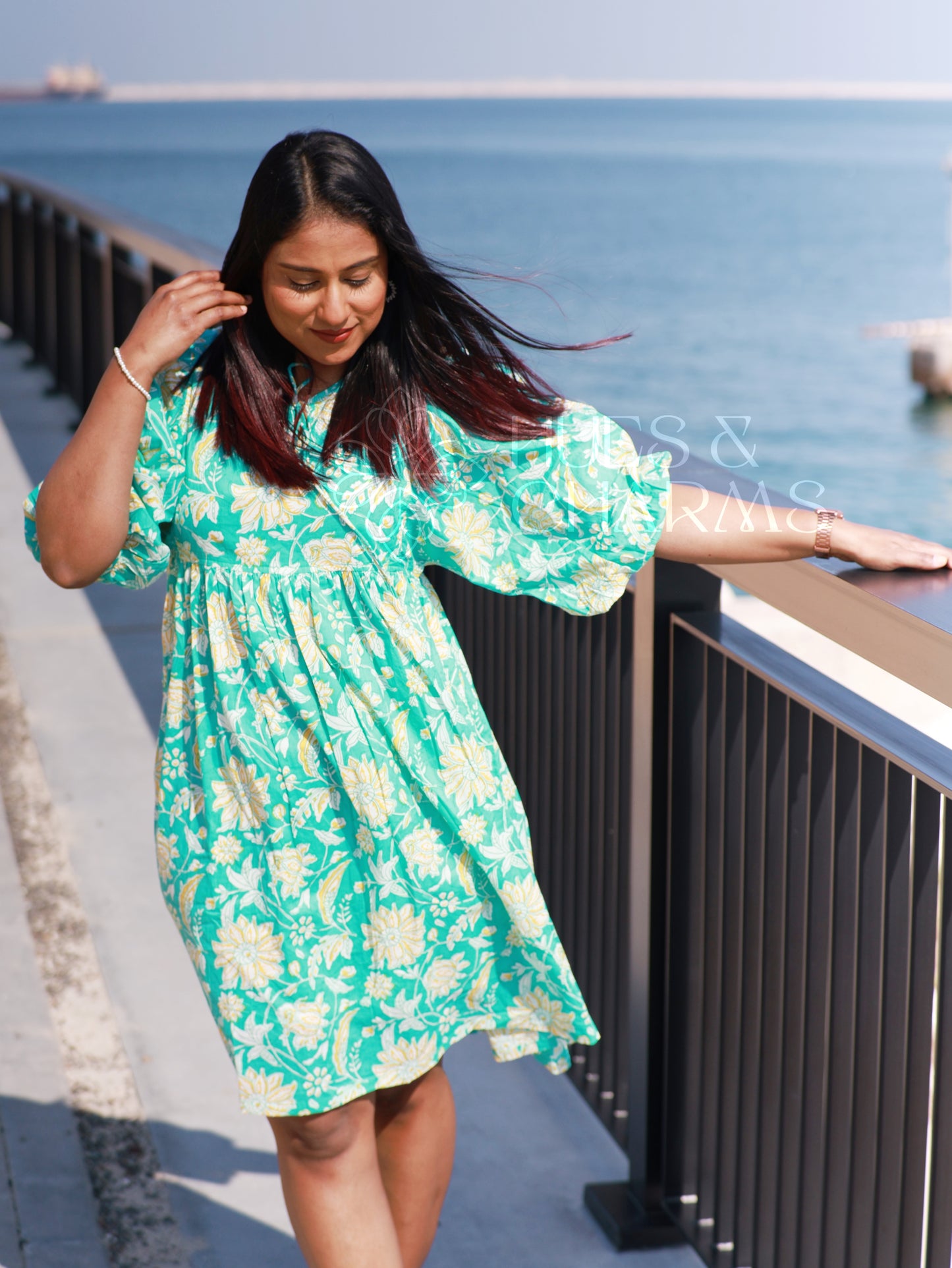 FLORAL PRINTED AQUA DRESS