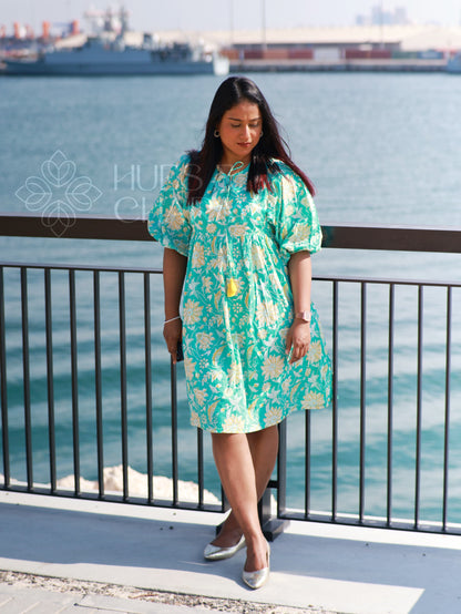 FLORAL PRINTED AQUA DRESS