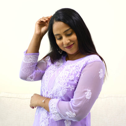 Chikankari Georgette Kurti - Lilac