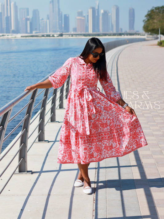 CORAL PAISLEY DRESS