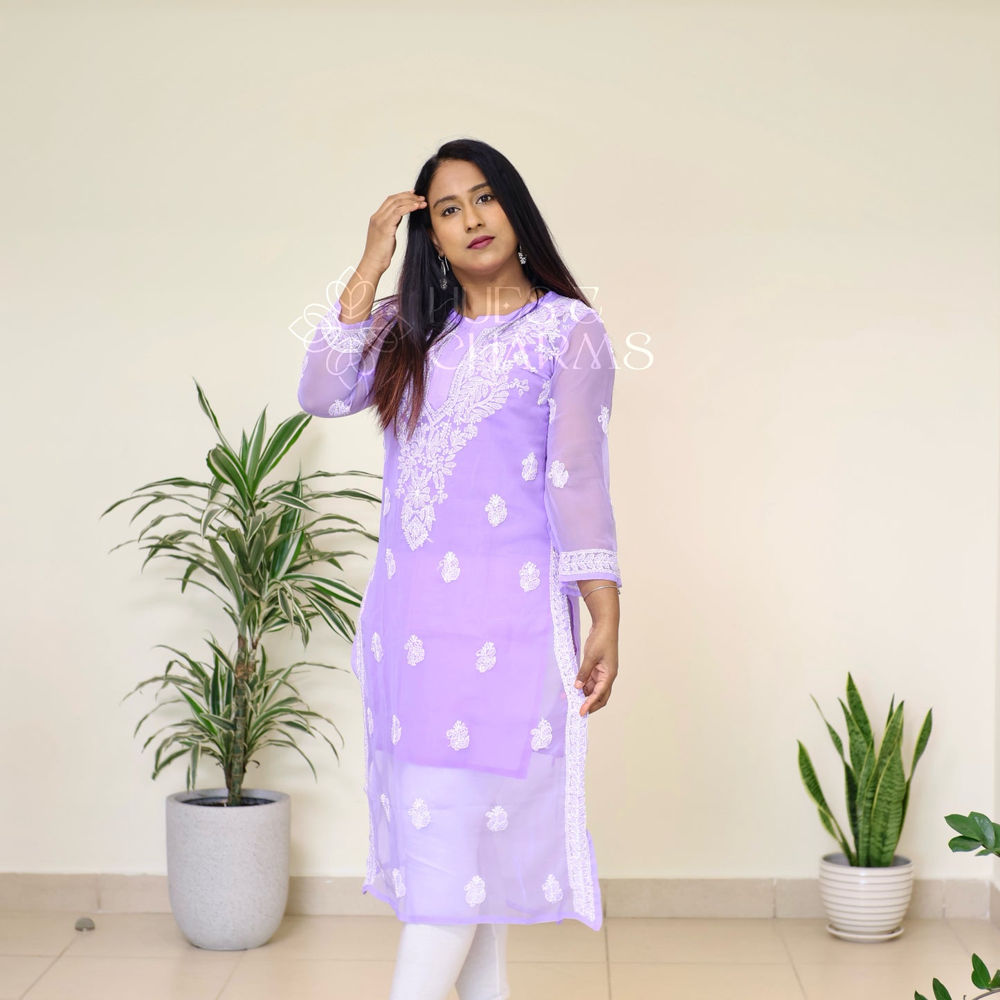 Chikankari Georgette Kurti - Lilac