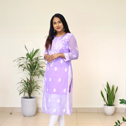 Chikankari Georgette Kurti - Lilac