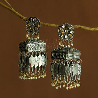 ZOHRA DUAL-TONE STATEMENT JHUMKAS| OXIDISED BLACK METAL