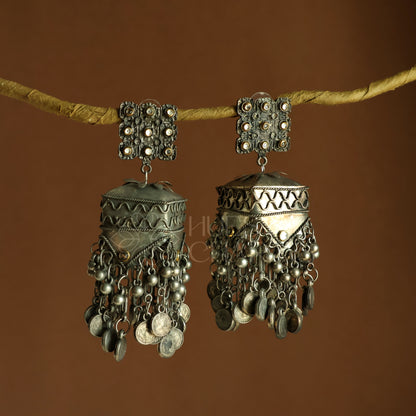AAYA DUAL-TONE STATEMENT COIN JHUMKAS | OXIDISED BLACK METAL