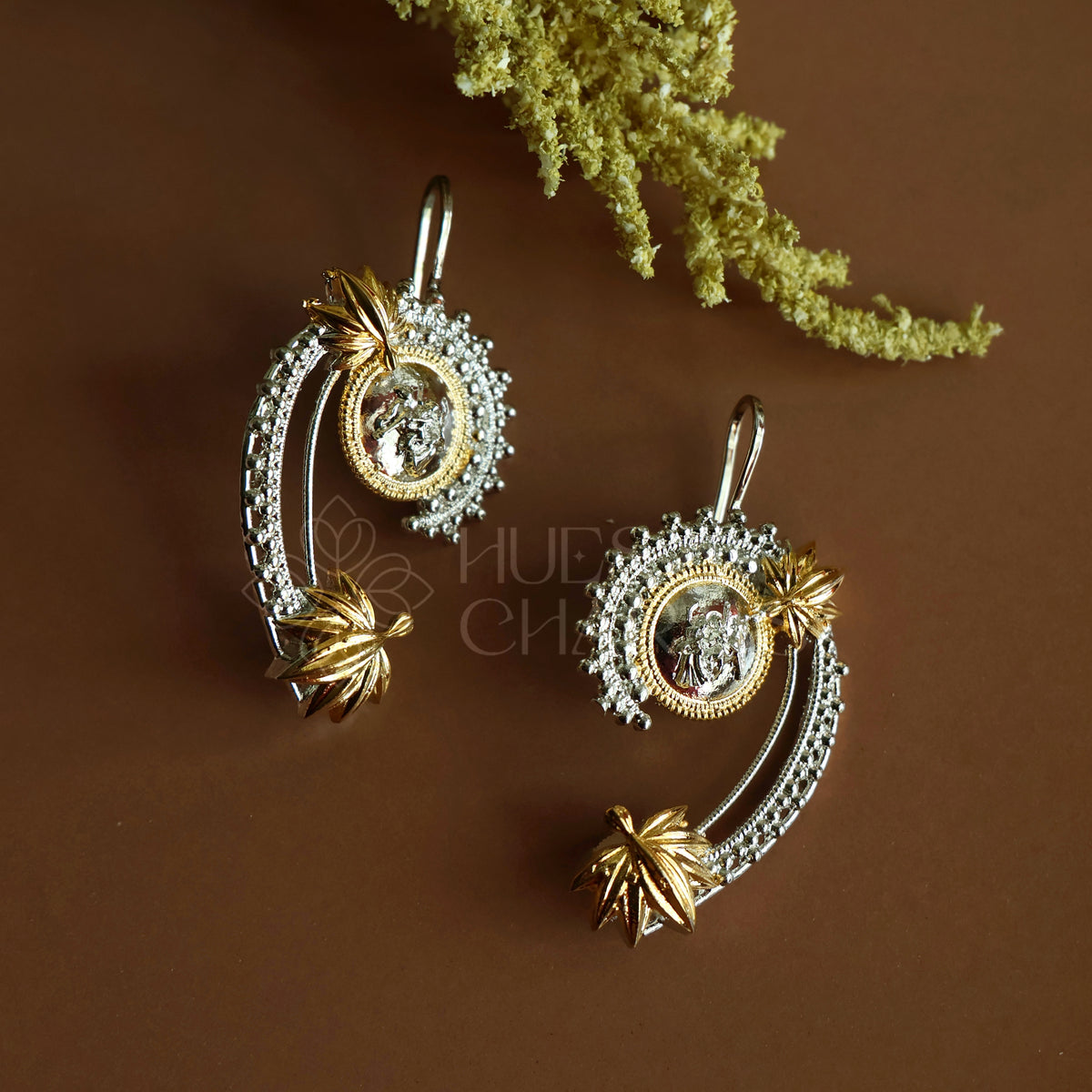 OXIDISED TANVI DUAL-TONE LEAF EAR CUFFS