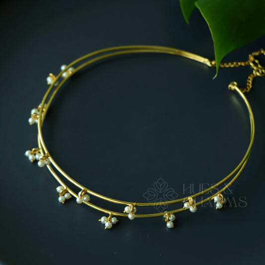GOLDEN TWO LAYER PEARL DEWDROP NECK CUFF