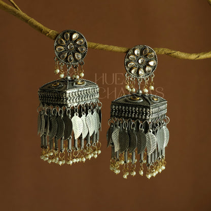 ZOHRA DUAL-TONE STATEMENT JHUMKAS| OXIDISED BLACK METAL