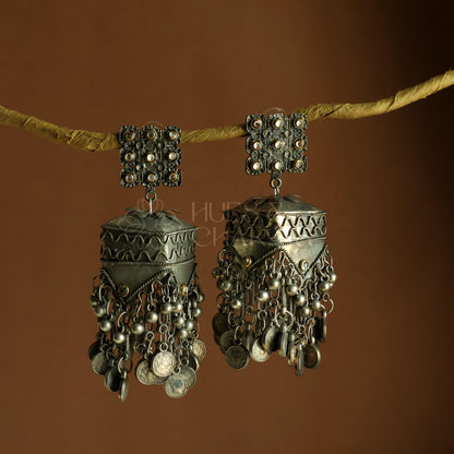 AAYA DUAL-TONE STATEMENT COIN JHUMKAS | OXIDISED BLACK METAL