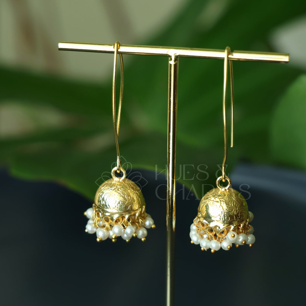 GOLDEN MOGRA HOOK JHUMKA WITH PEARLS