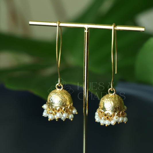 GOLDEN MOGRA HOOK JHUMKA WITH PEARLS
