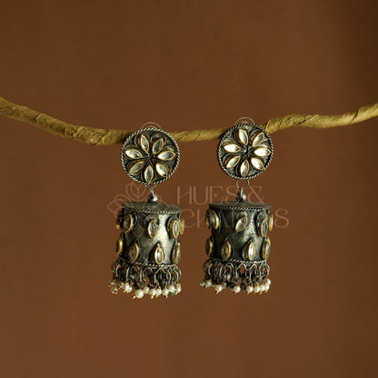NUWA DUAL-TONE STATEMENT JHUMKAS OXIDISED BLACK METAL