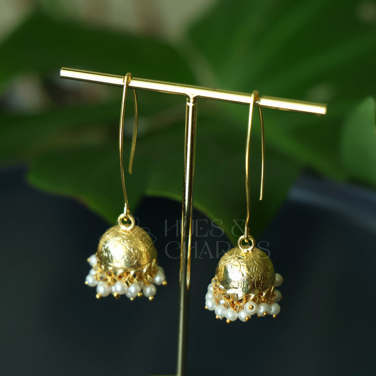 GOLDEN MOGRA HOOK JHUMKA WITH PEARLS