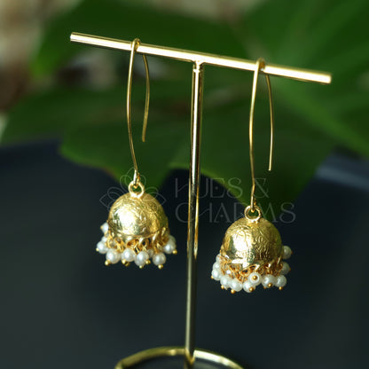 GOLDEN MOGRA HOOK JHUMKA WITH PEARLS