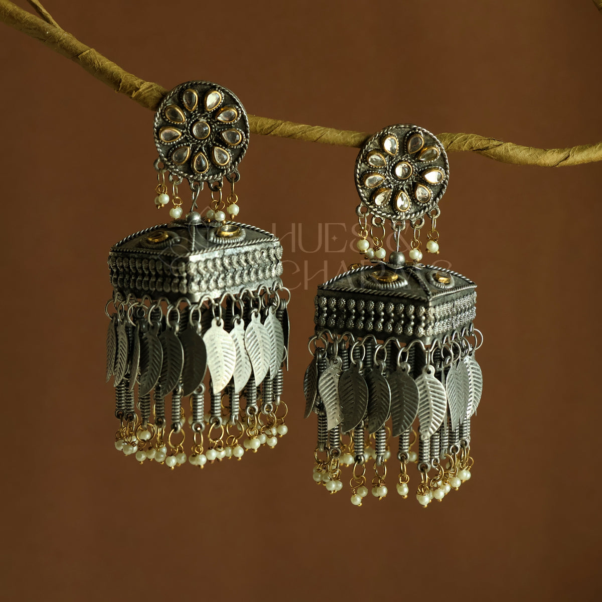 ZOHRA DUAL-TONE STATEMENT JHUMKAS| OXIDISED BLACK METAL