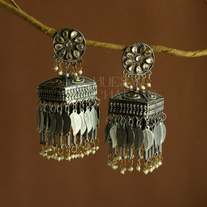 ZOHRA DUAL-TONE STATEMENT JHUMKAS| OXIDISED BLACK METAL